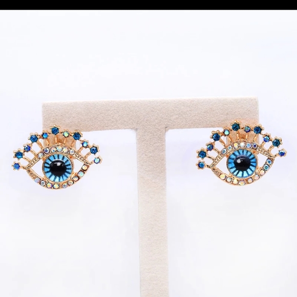 💙👁️NEW BEAUTIFUL BLUE&AB CRYSTAL EYE EARRINGS - Picture 2 of 6